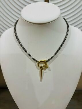 Two-Tone Black and Gold Spike Toggle Necklace